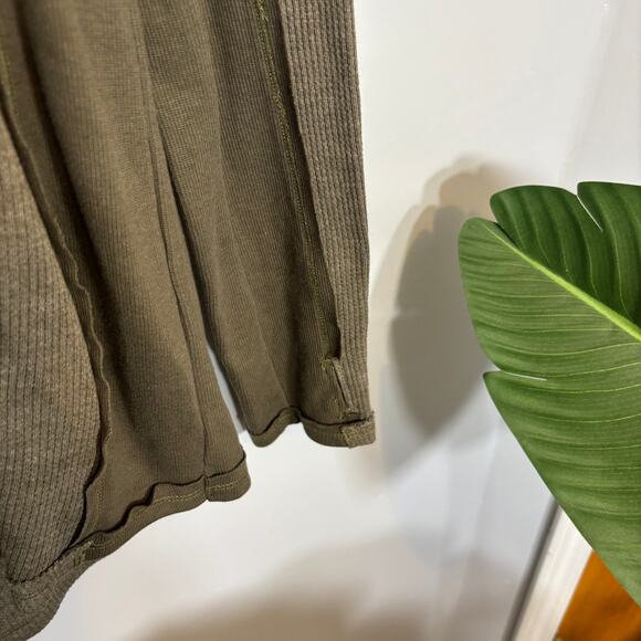 Boho Thermal Waffle Henley Long Sleeve Top Olive Green Layering XS | Soft Autumn - Picture 5 of 6